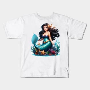 Raven haired Cute Little Plus Size Mermaid Kids T-Shirt